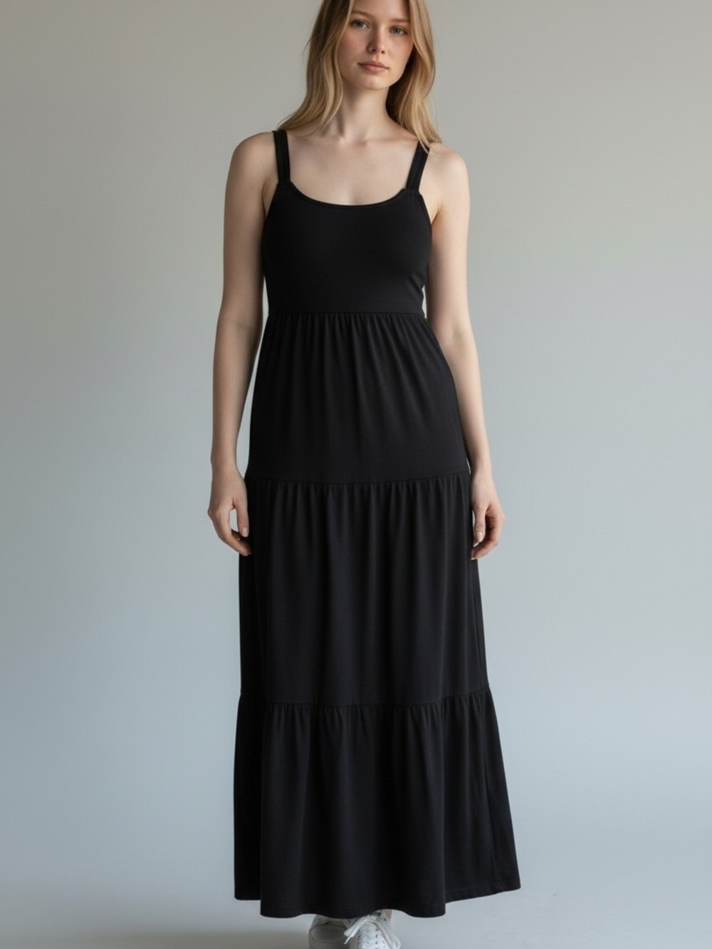 NWT Soma Soft Jersey Smocked Bodice Maxi Bra Dress Black Pockets Size Small